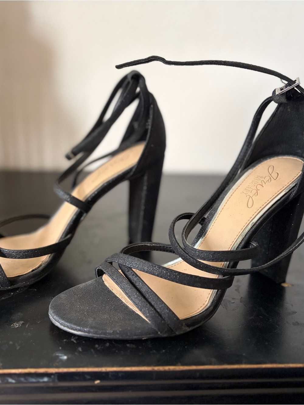 Jewel Badgley Mischka Black Strappy Block Heel Sandals
